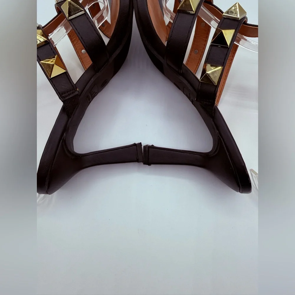 Nicole Miller NY Gold Studded Black Heeled Sandals – Ankle Strap Fashion Heels - Picture 5 of 16